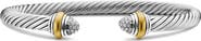 David Yurman Classic Cable Bracelet in Sterling Silver with 14K Yellow Gold and Pavé Diamond Domes, 5mm
