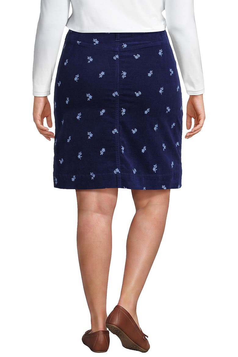 Corduroy Mid Rise Button Through Above the Knee Skirt, Alternate, color, Embroidery/Deep Sea Navy