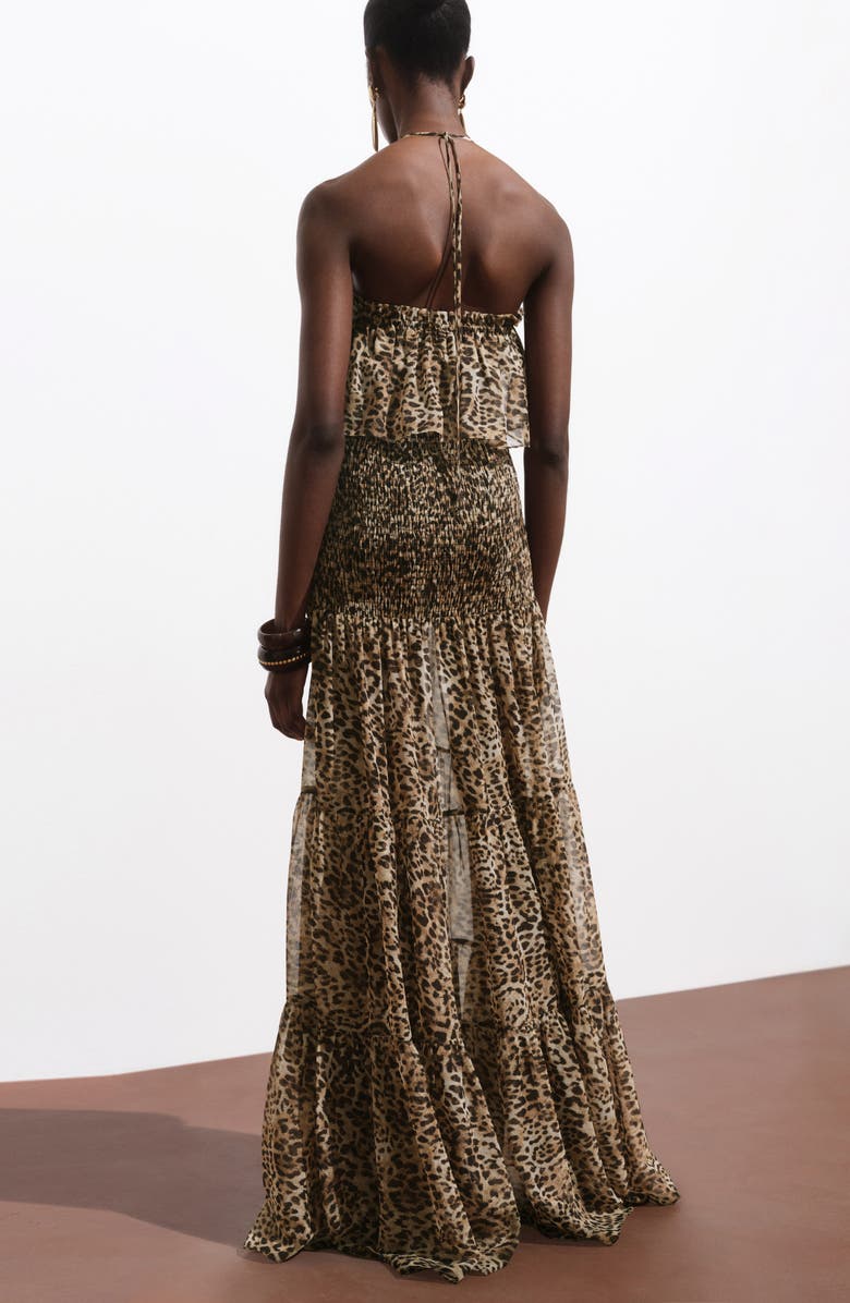 MANGO Leopard Print Halter Maxi Dress, Alternate, color, Brown
