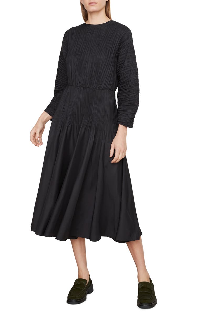 Vince Micro Pleated Long Sleeve Midi Dress, Main, color, 