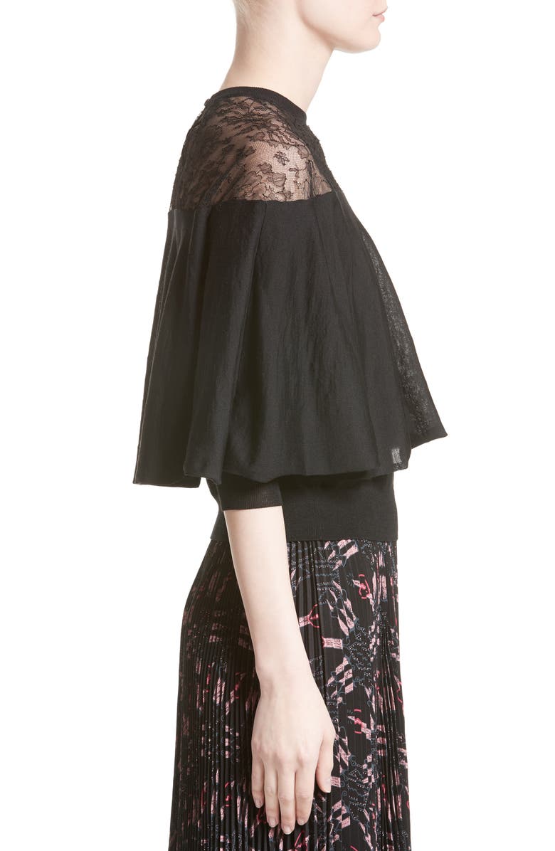 Valentino Lace Trim Cape Sweater, Alternate, color, 