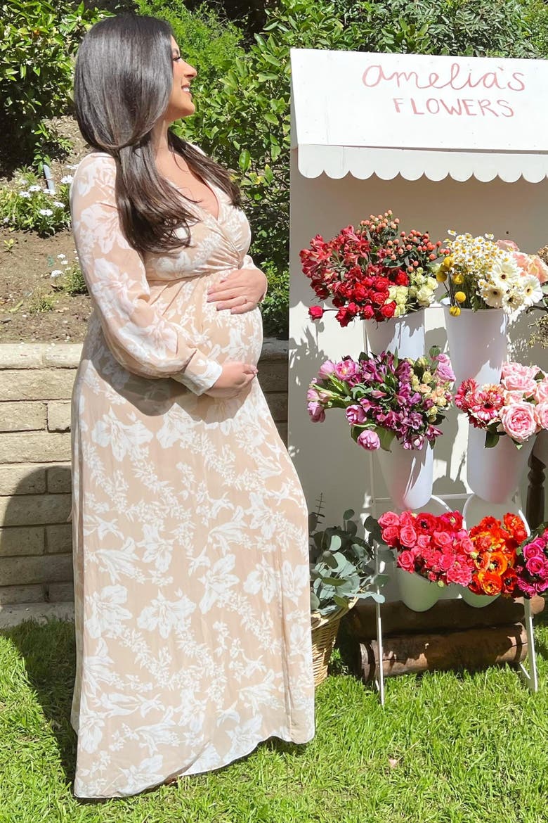 Floral Chiffon Maxi Dress, Alternate, color, Taupe