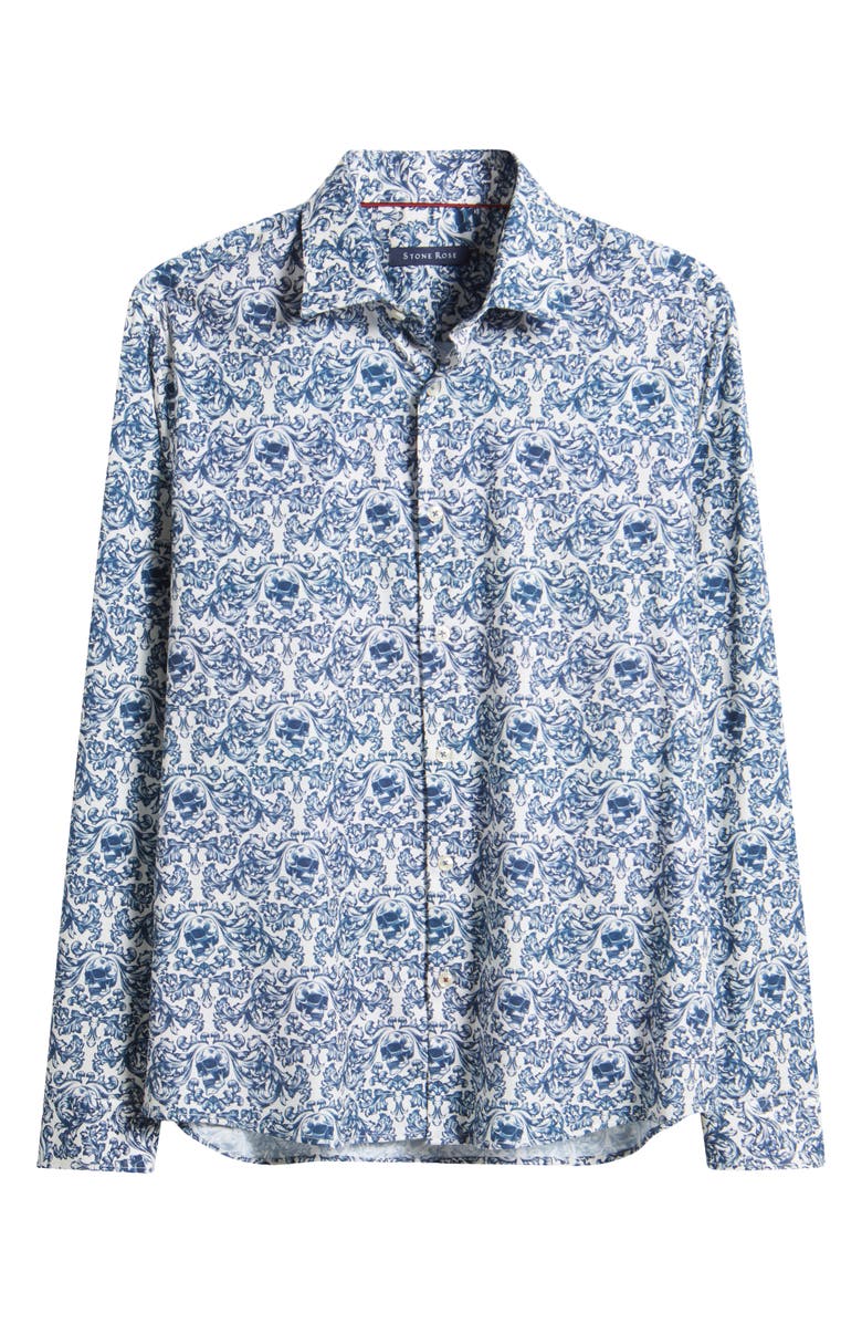 Stone Rose Fancy Skulls Button-Up Shirt, Alternate, color, Blue/Cream
