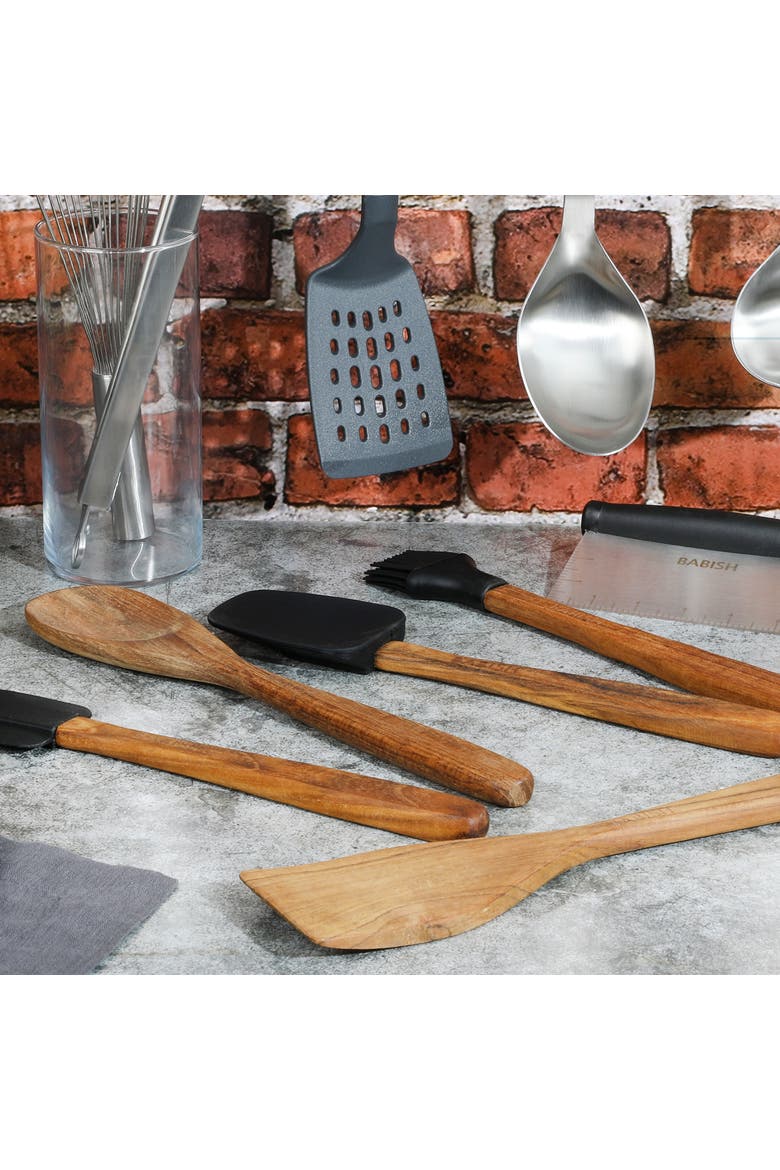 5pc Wood and Silicone Essential Kitchen Tool Set Brown, Alternate, color, Brown