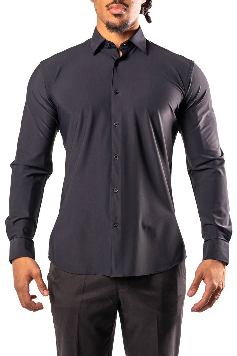 Fibonacci Stretcheuroblack Cotton Blend Button-Up Shirt, Main, color, BLACK
