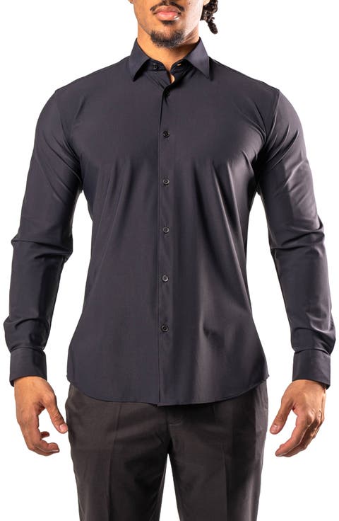 Fibonacci Stretcheuroblack Cotton Blend Button-Up Shirt