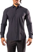 Maceoo Fibonacci Stretcheuroblack Cotton Blend Button-Up Shirt