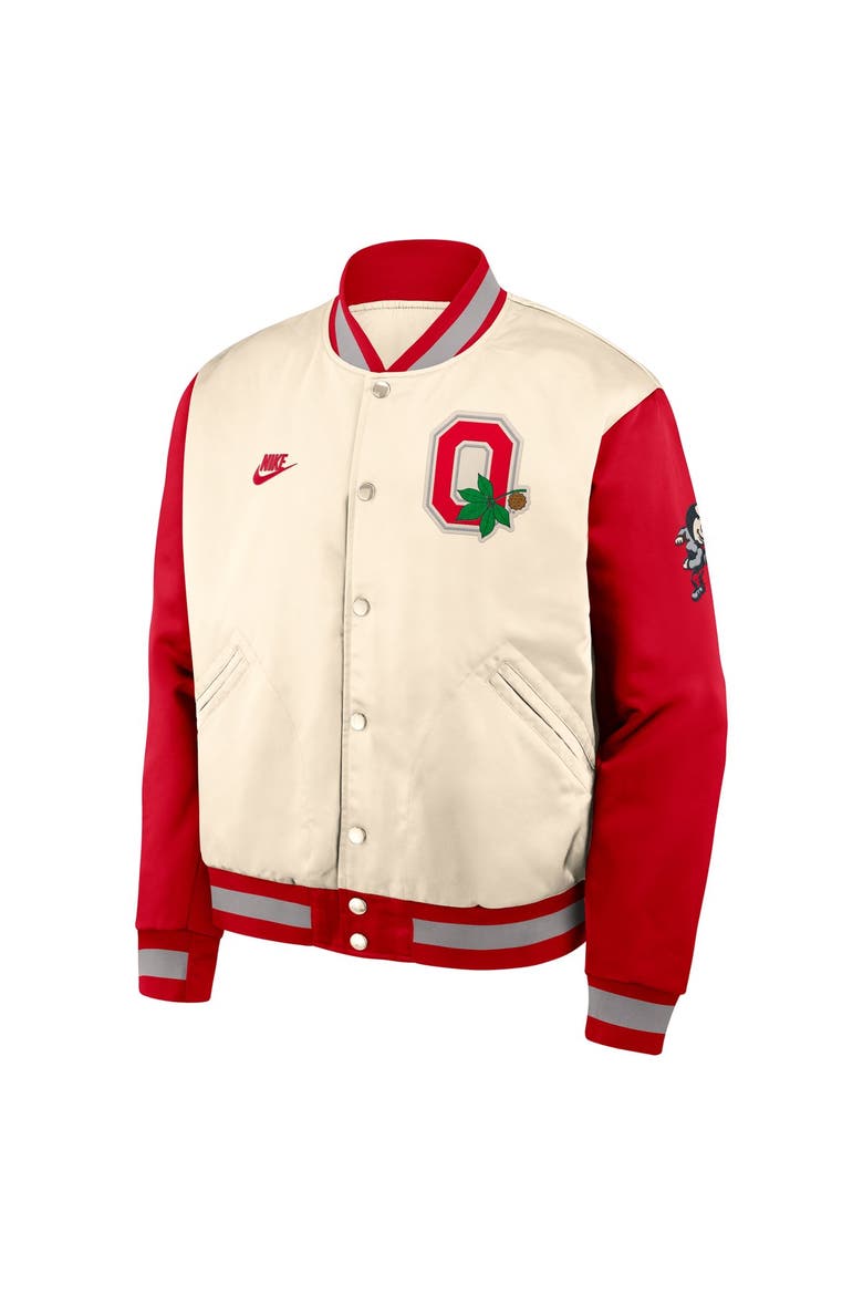 Men's Nike  Natural/Scarlet Ohio State Buckeyes Legacy Full-Snap Bomber Jacket, Alternate, color, Natural