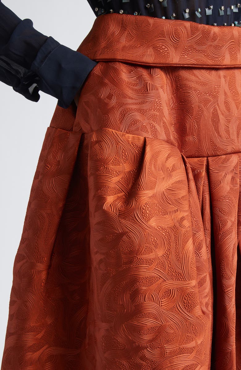 Dries Van Noten Saffy Jacquard High Waist Midi Skirt, Alternate, color, Rust