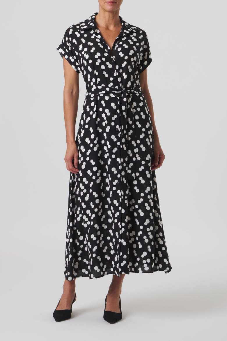 Sloane Dot Print Belted Shirt Dress, Main, color, Black