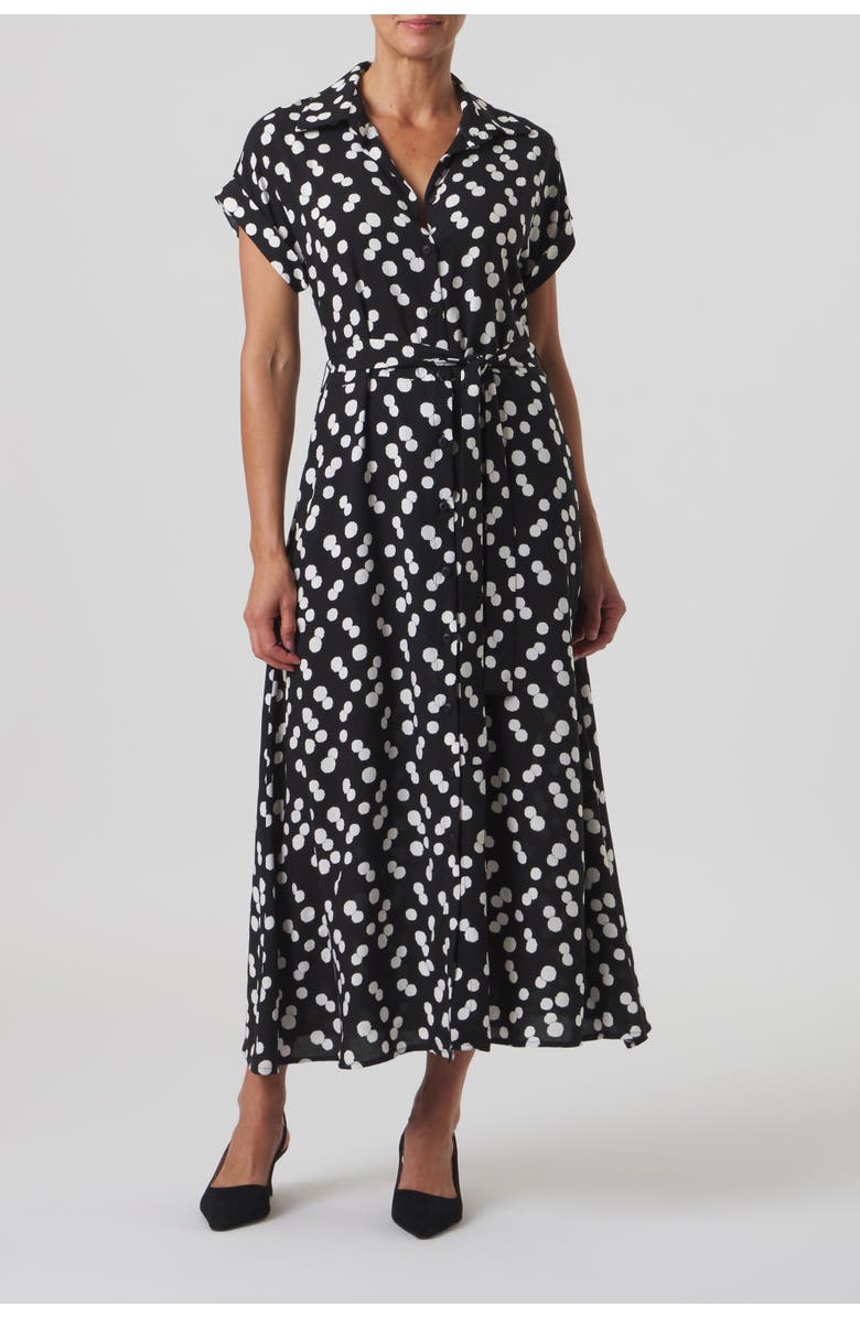 Franne Golde Sloane Dot Print Belted Shirt Dress, Main, color, Black