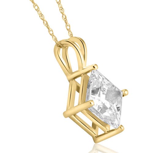 Bliss Diamond 3ct Certified Princess Cut Diamond Pendant 14k Gold Lab Grown In 14k Yellow Gold