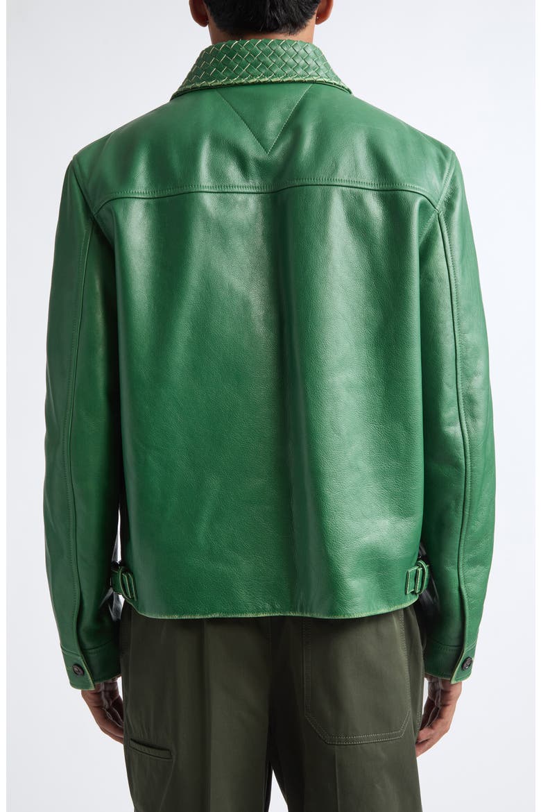 Vintage Effect Intrecciato Collar Leather Jacket, Alternate, color, 3086 MALACHITE