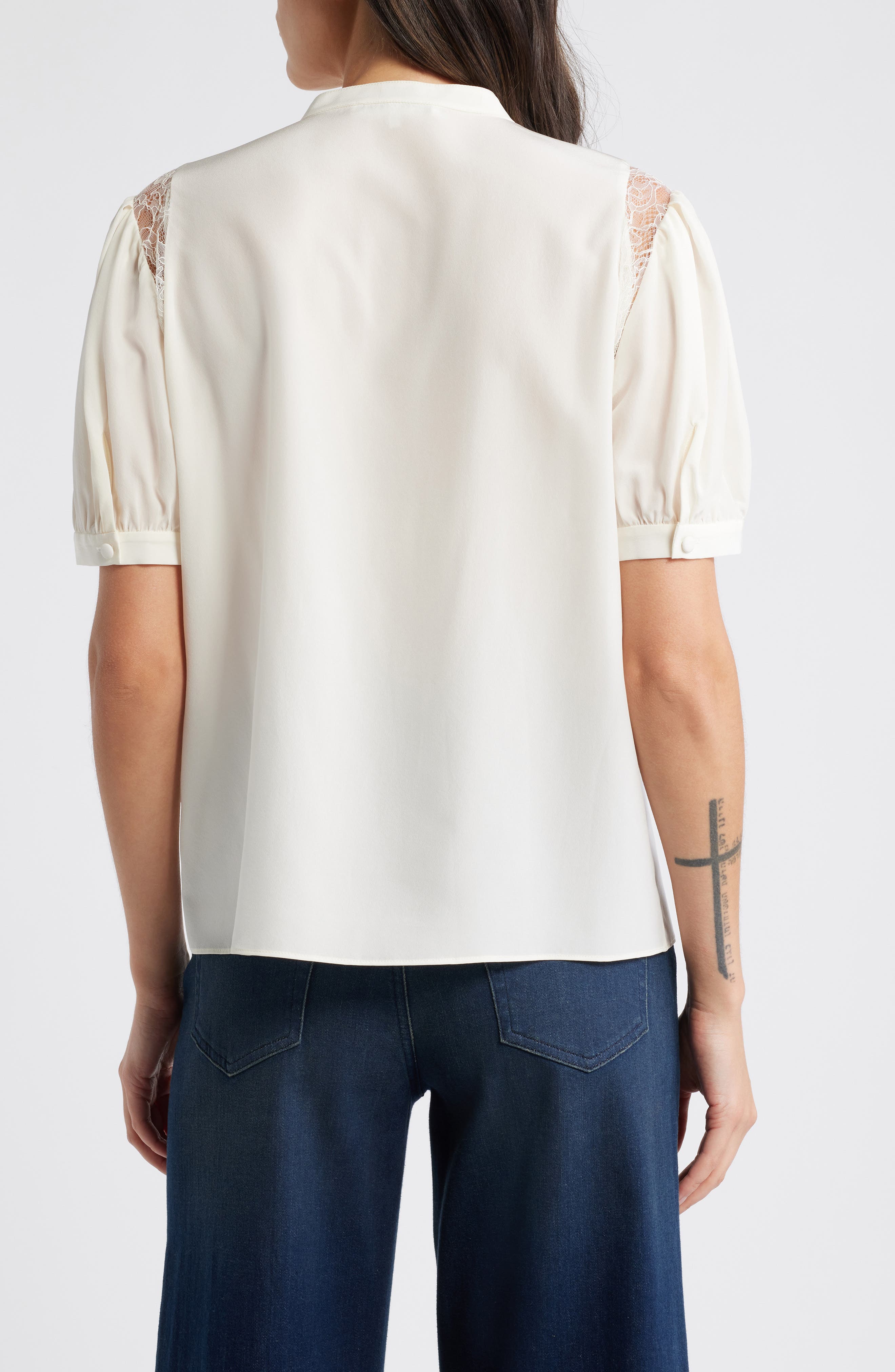Lace Inset Silk Button-Up Shirt - image 2