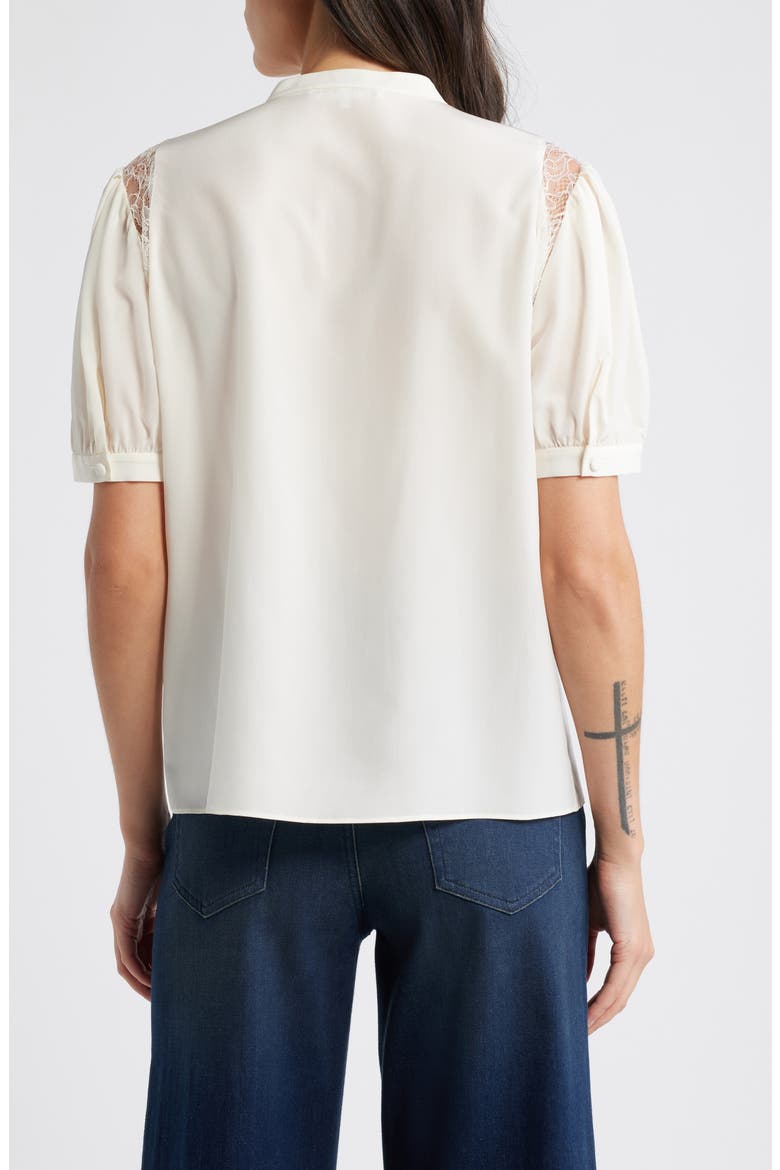 Lace Inset Silk Button-Up Shirt, Alternate, color, CREAM