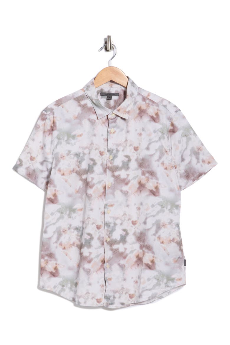 Sean Abstract Woodland Print Short Sleeve Modal Button-Up Shirt, Alternate, color, TWINE