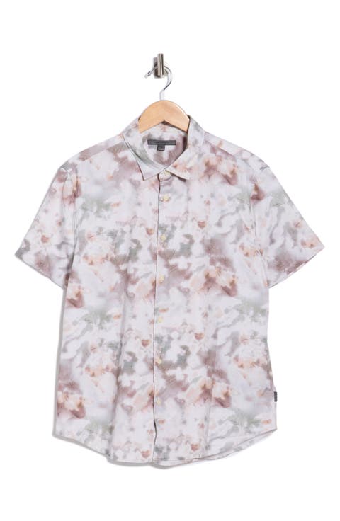 Sean Abstract Woodland Print Short Sleeve Modal Button-Up Shirt