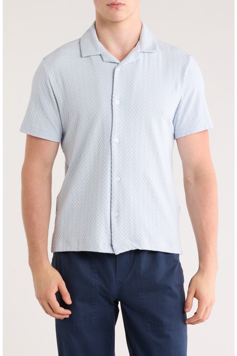 Textured Short Sleeve Button-Up Shirt, Main, color, LIGHT BLUE