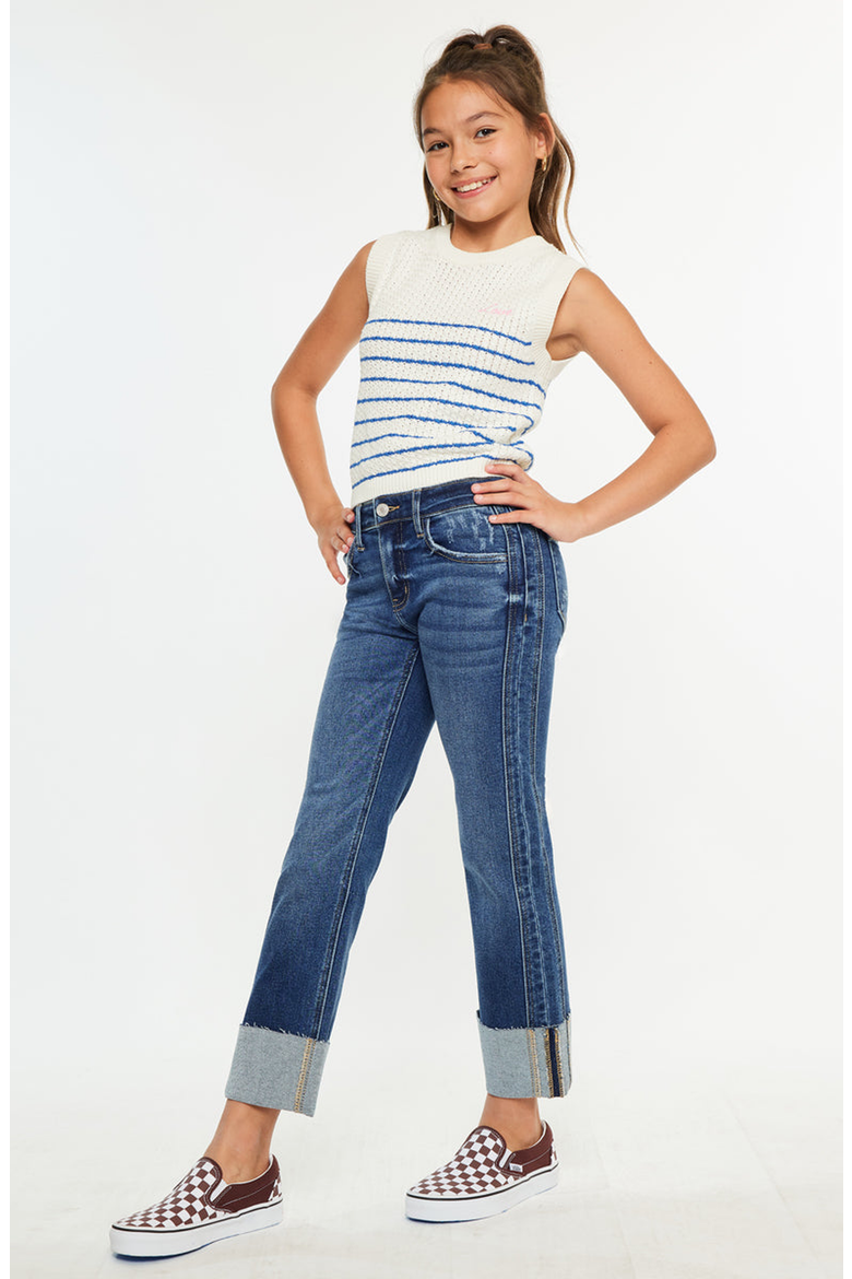 Gisela Mid Rise Kids Cropped Straight Jeans, Alternate, color, Dark Wash