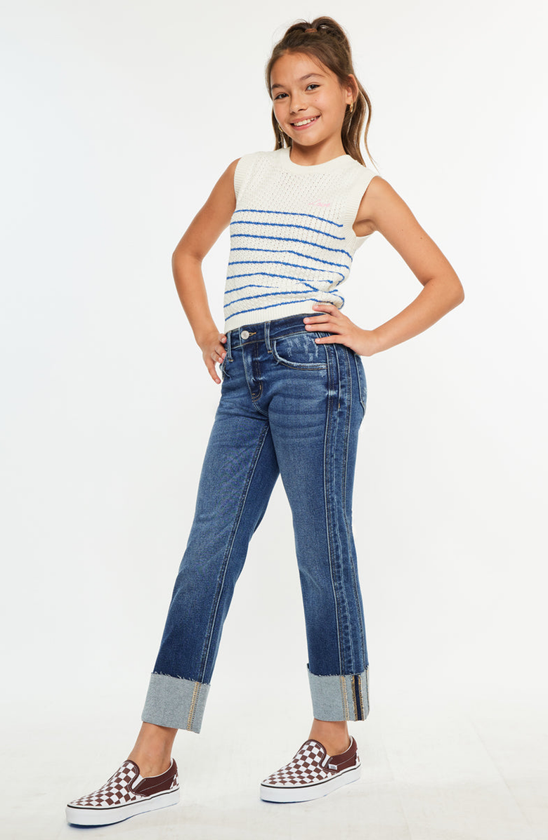 KanCan Gisela Mid Rise Kids Cropped Straight Jeans, Alternate, color, Dark Wash