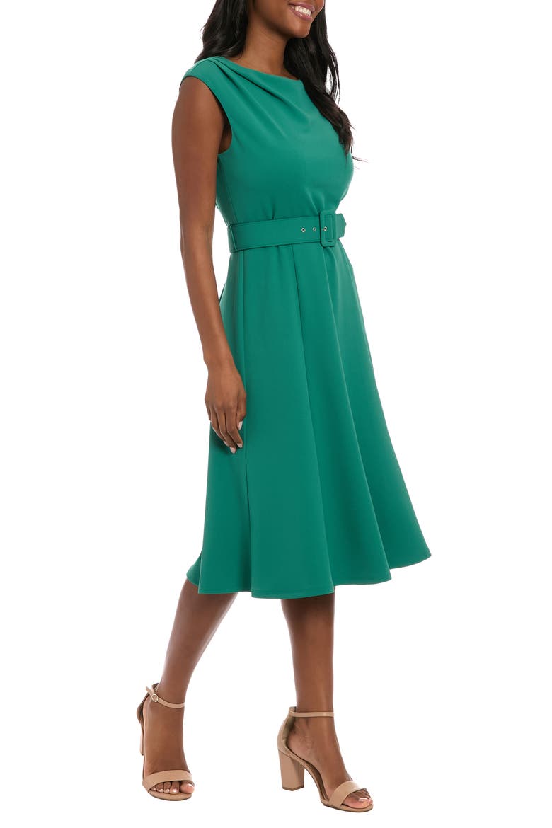 Cap Sleeve Belted Fit & Flare Midi Dress, Alternate, color, IVY GREEN