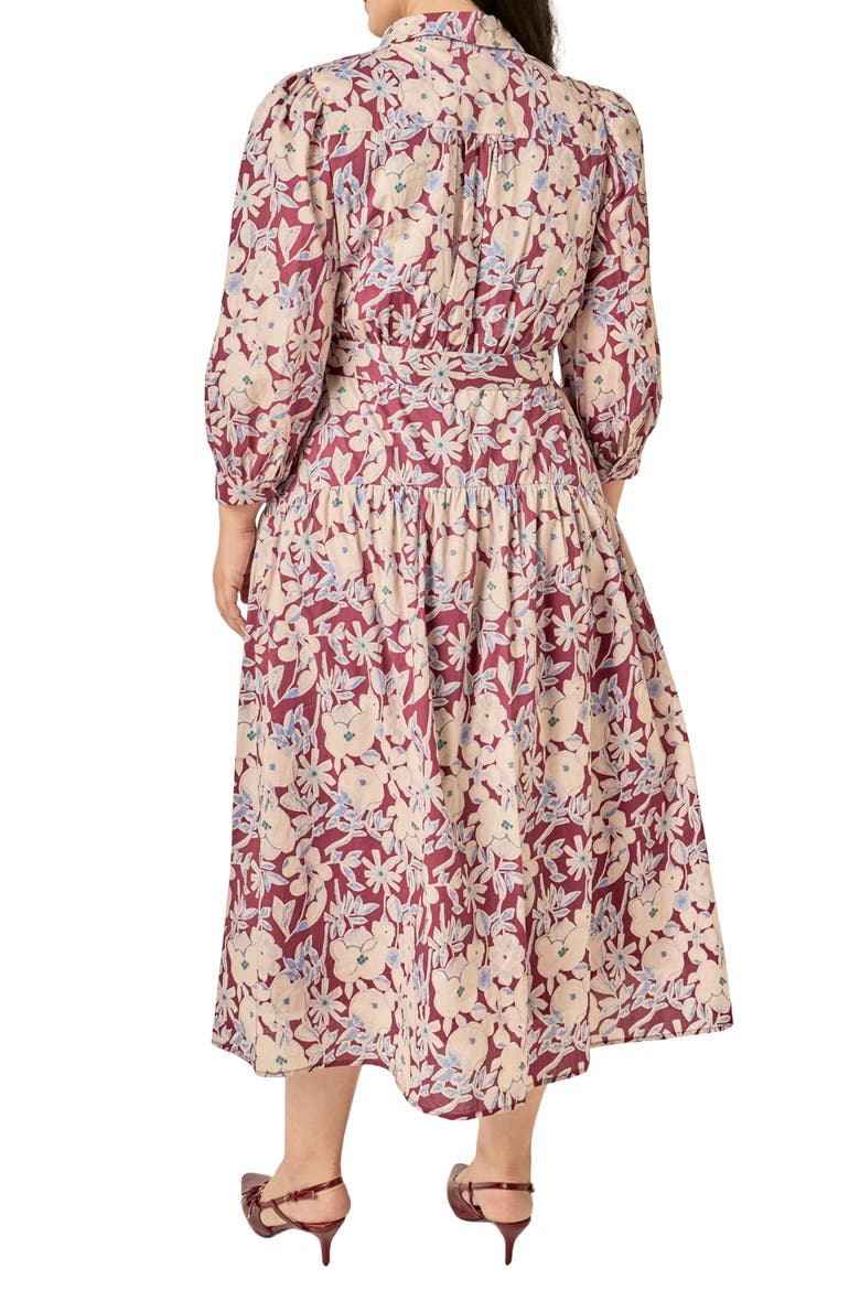 Floral Cotton Midi Shirtdress, Alternate, color, BURGUNDY/ BLUE