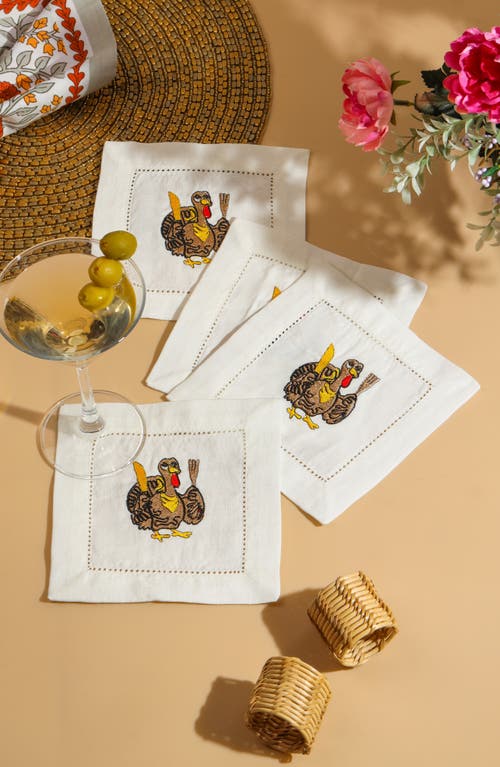 Tiramisu Set Of 4 Thanksgiving Turkey Cocktail Napkins In White