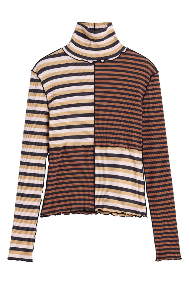 Colorblock Stripe Rib Turtleneck Top, Alternate, color, BROWN
