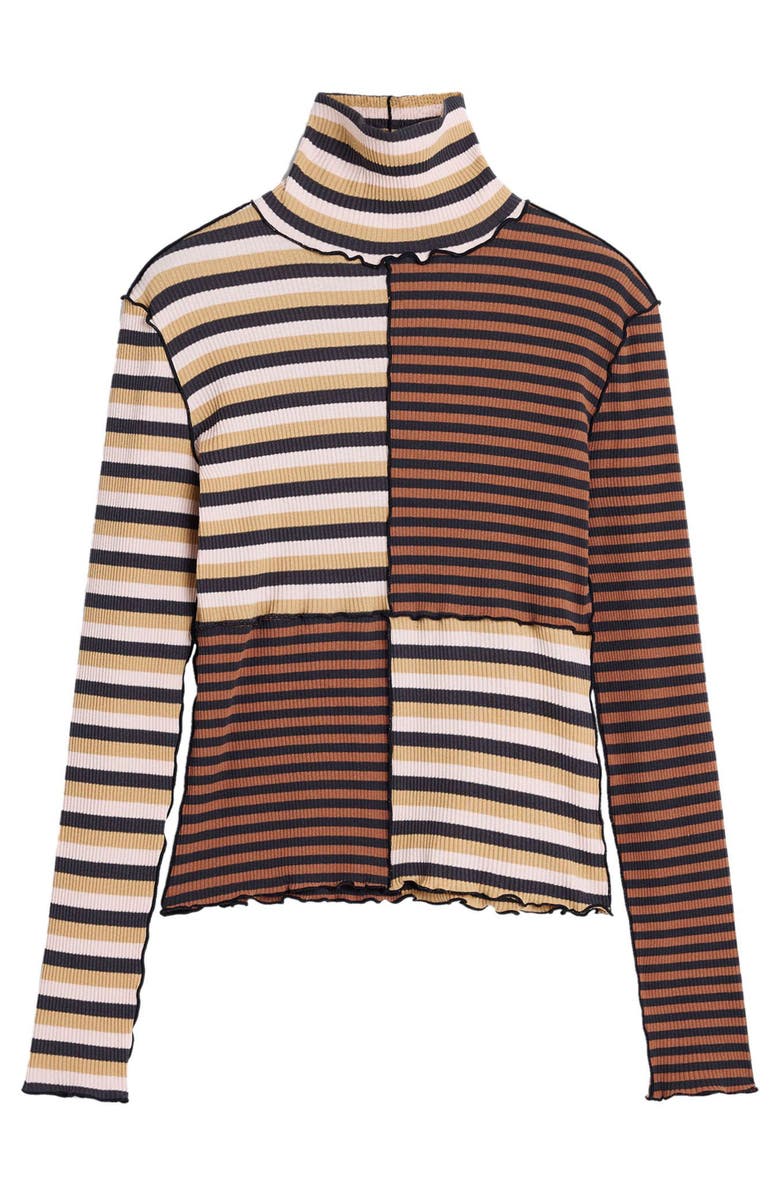 Desigual Colorblock Stripe Rib Turtleneck Top, Alternate, color, Brown