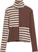 Desigual Colorblock Stripe Rib Turtleneck Top