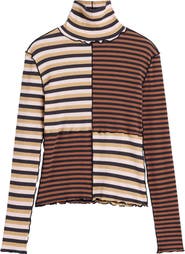 Desigual Colorblock Stripe Rib Turtleneck Top