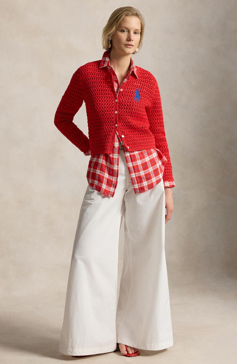 Polo Ralph Lauren Big Pony Cotton Cardigan, Alternate, color, Petal Rose