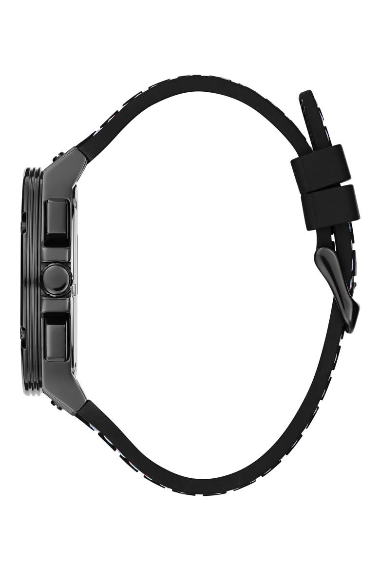 Ombré Multifunction Silicone Strap Watch, 44mm, Alternate, color, BLACK/BLACK/BLACK