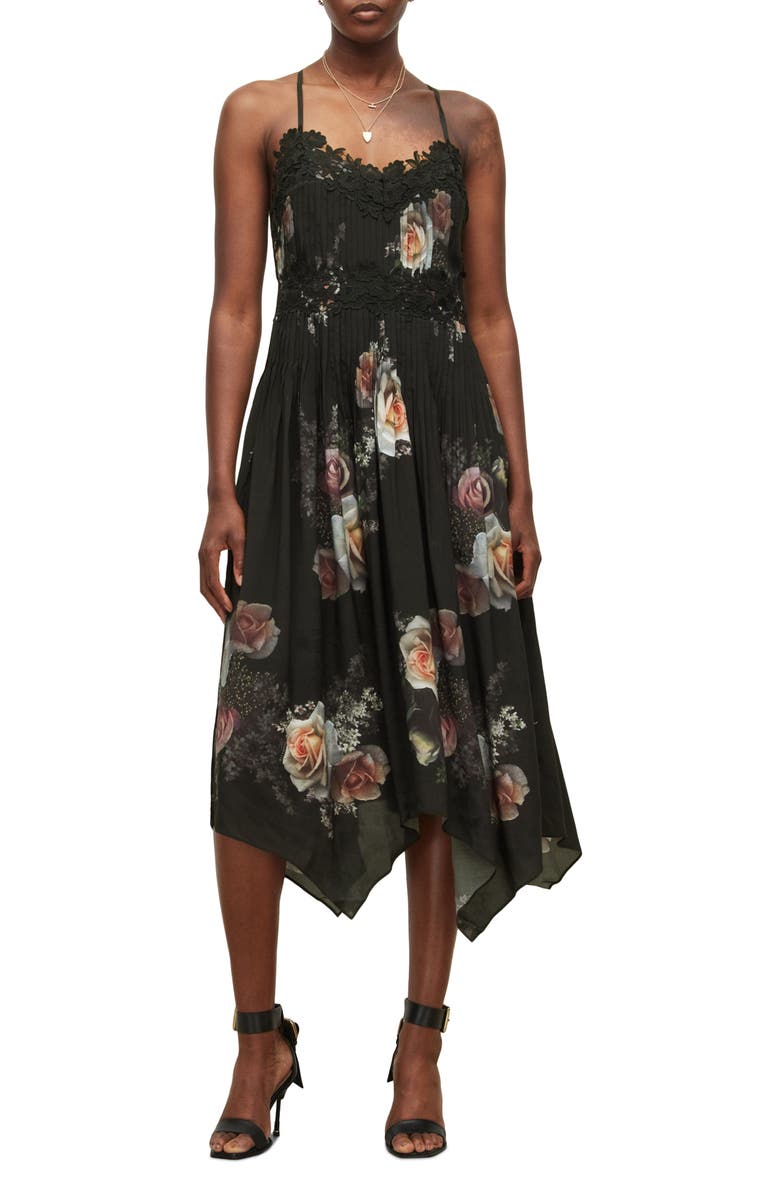 AllSaints Floral Print Pleat Dress, Main, color, 