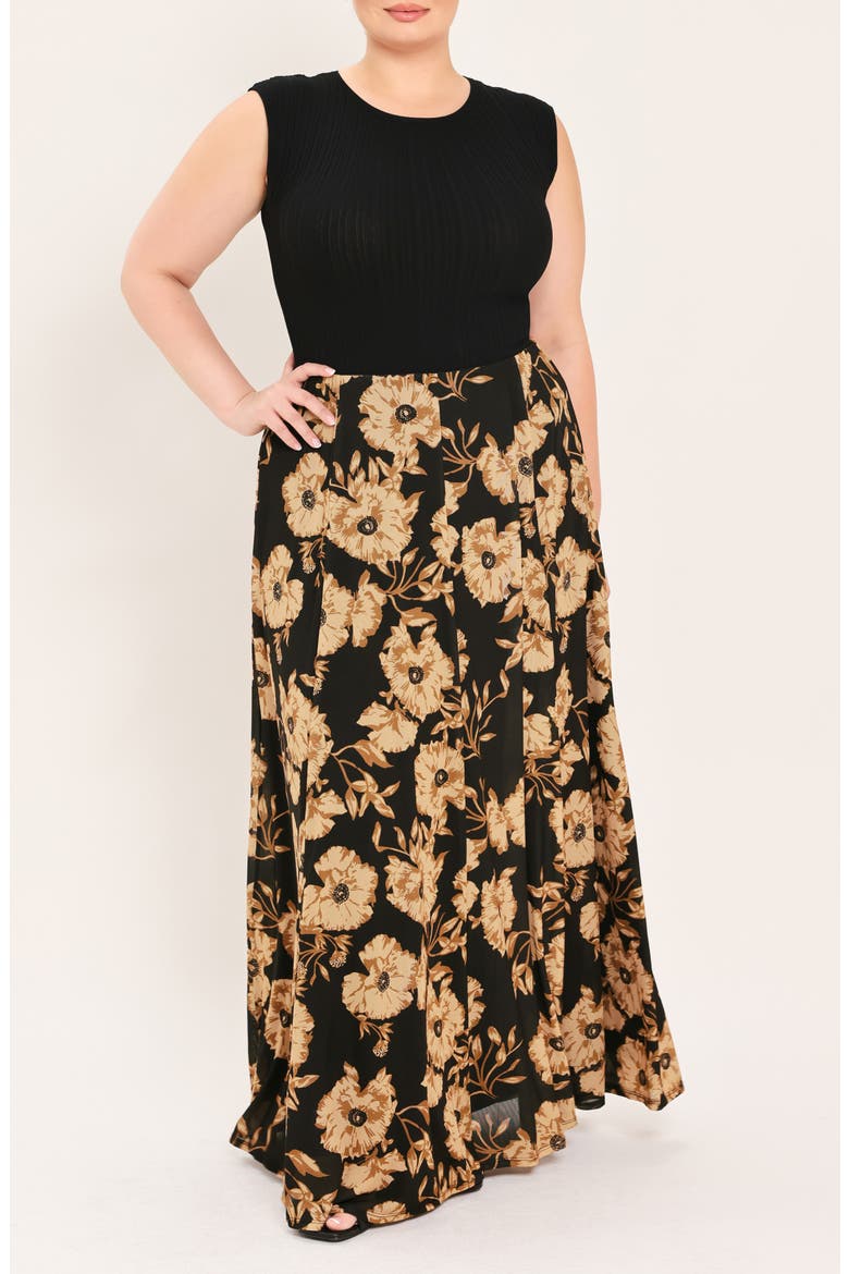 Floral Mesh Maxi Skirt, Alternate, color, BLACK