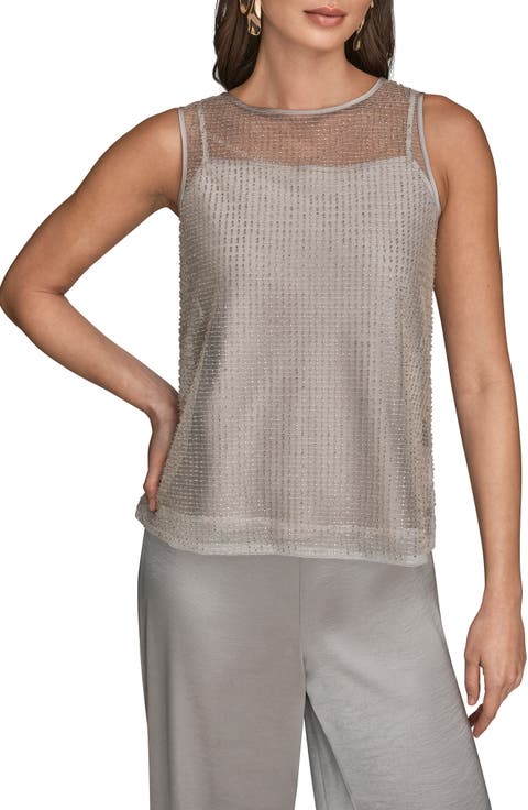 Beaded Mesh Sleeveless Top
