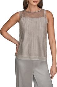 Donna Karan New York Beaded Mesh Sleeveless Top
