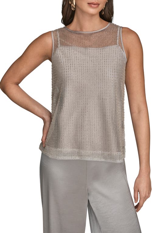 Donna Karan New York Beaded Mesh Sleeveless Top In Silver