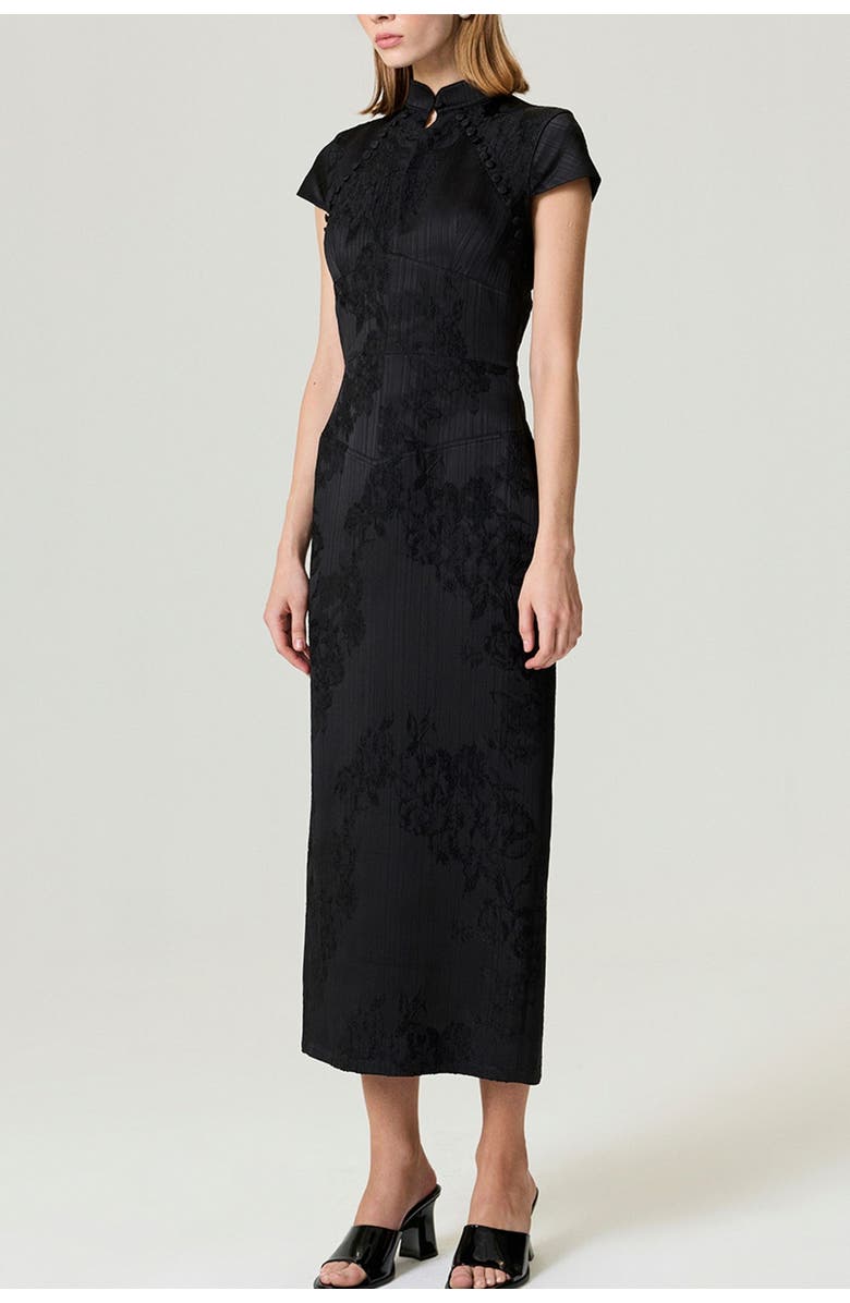 Nocturne Slit Detail Japanese-Inspired Maxi Dress, Alternate, color, Black