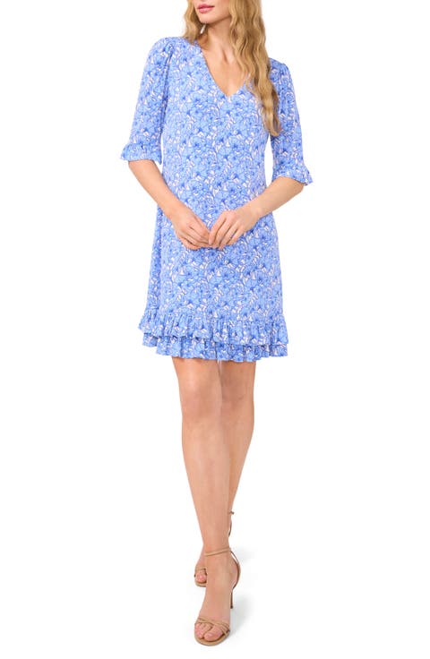 Floral Double Ruffle Hem Knit Dress