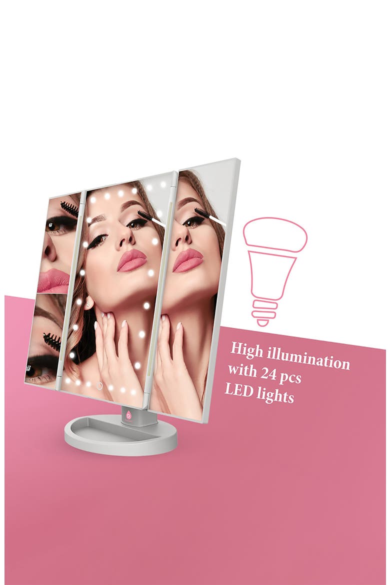 Tri-Fold Vanity Mirror, Alternate, color, WHITE