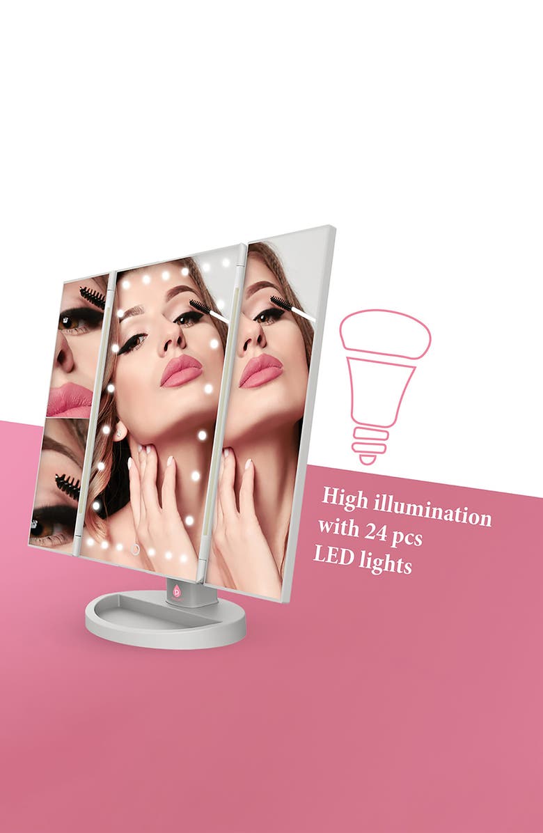 PURSONIC Tri-Fold Vanity Mirror, Alternate, color, White