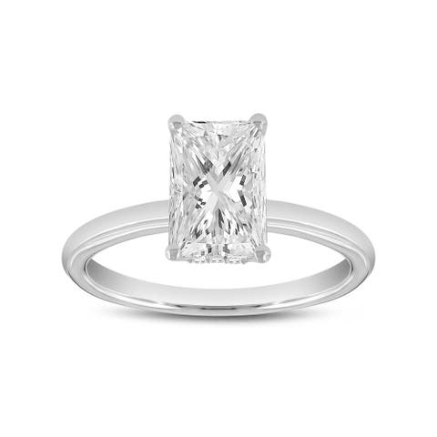 Eman 14K White Gold Radiant Cut Lab Grown Diamond Hidden Halo Engagement Ring - 2.05 Ct