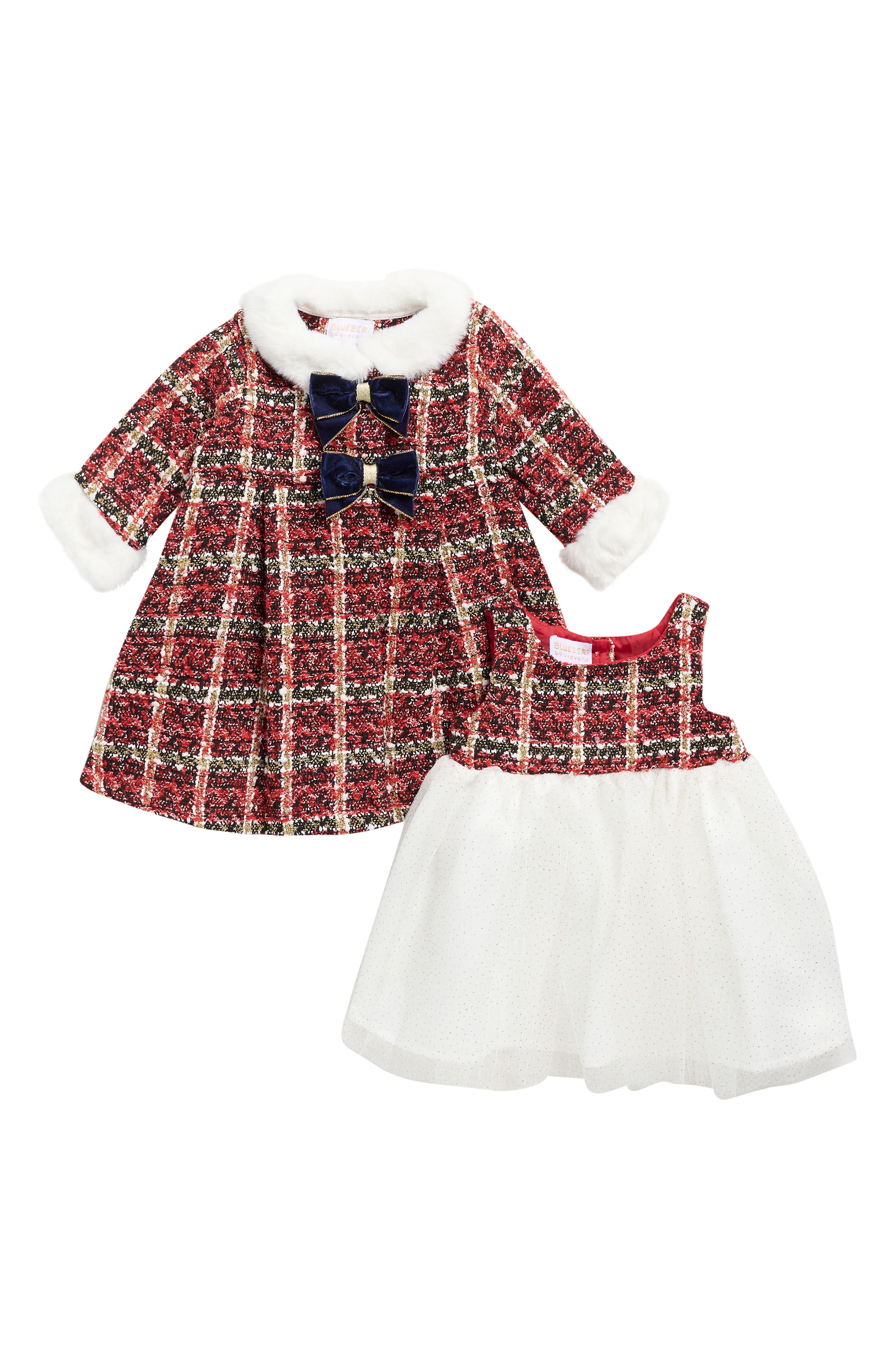 Plaid Bouclé Coat & Dress Set