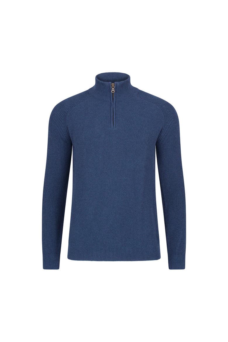 Midweight 100% Cotton Zip Neck Sweater, Alternate, color, Bluemelange