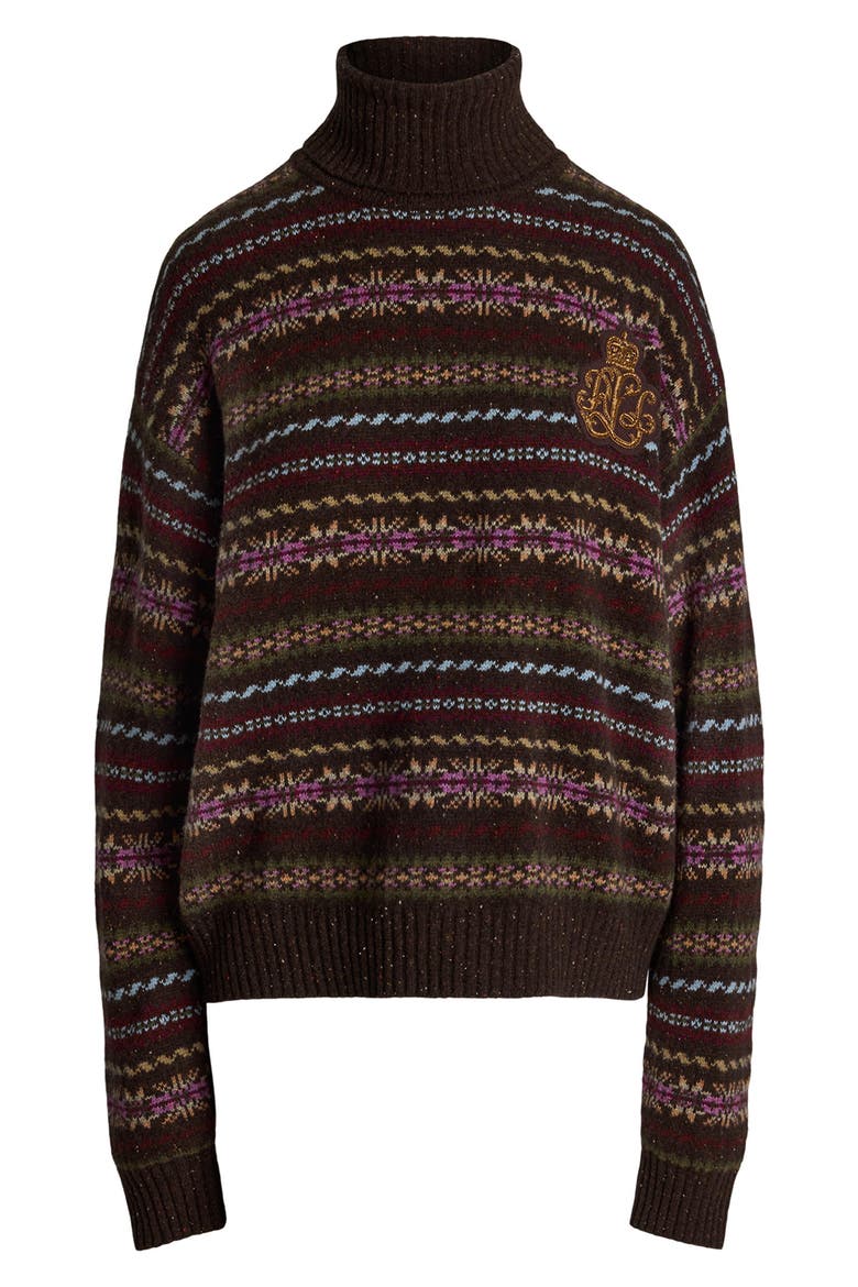 Fair Isle Wool Blend Turtleneck Sweater, Alternate, color, BROWN MULTI