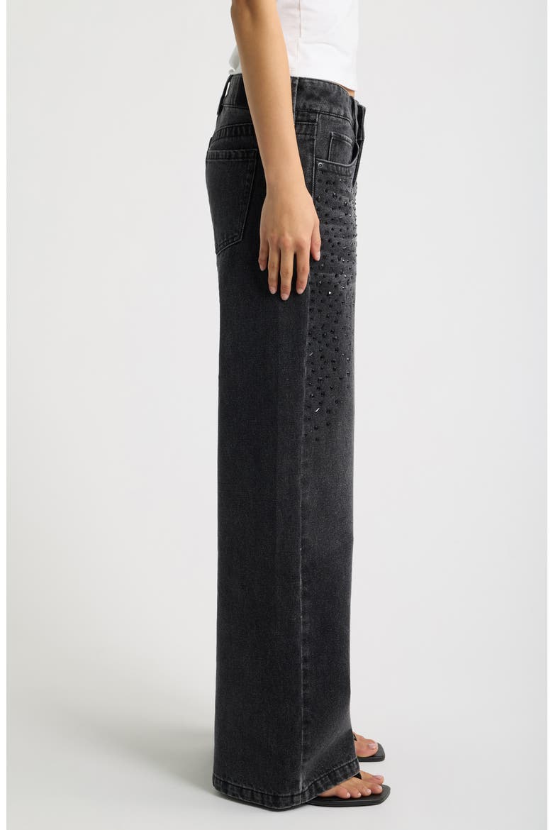 Studded Low Rise Wide Leg Jeans, Alternate, color, BLACK