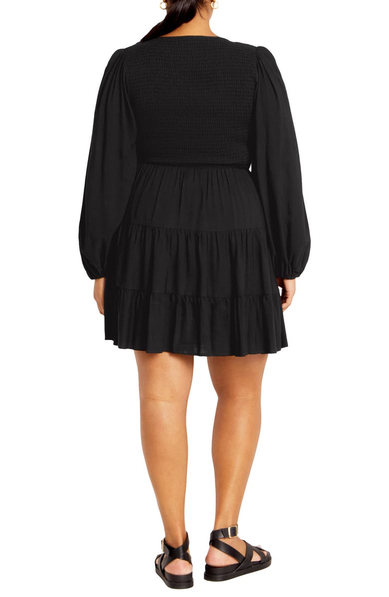 City Chic Jemma Smocked Bodice Long Sleeve Dress, Alternate, color,