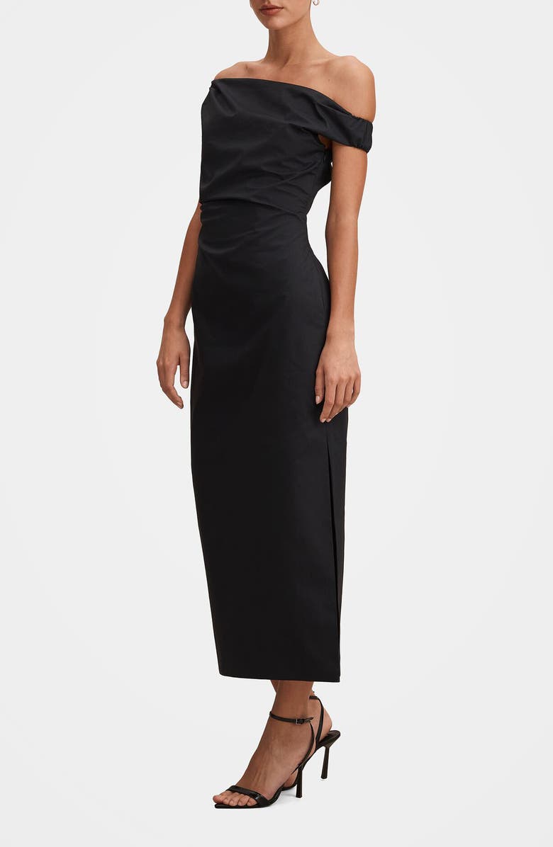 Ever New Nicole One-Shoulder Cotton Dress, Alternate, color, Black