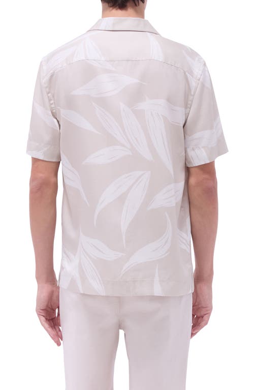 Bugatchi Jackson Leaf Print Lyocell Camp Shirt In Almond